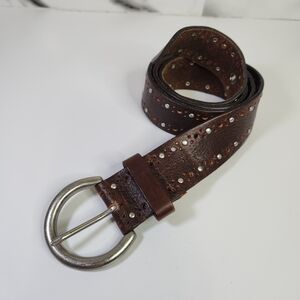 Genuine Leather Brown Studded Belt. Vintage Style
